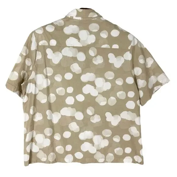 NWOT COS Shirt EU XL Relaxed-Fit Dot-Print Crinkle Pocket Button-Up Beige Cotton